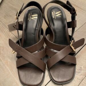Worthington Size 8.5 Coco‎ Brown Gold Block Heel Sandals, 023-1069 Classy Casual